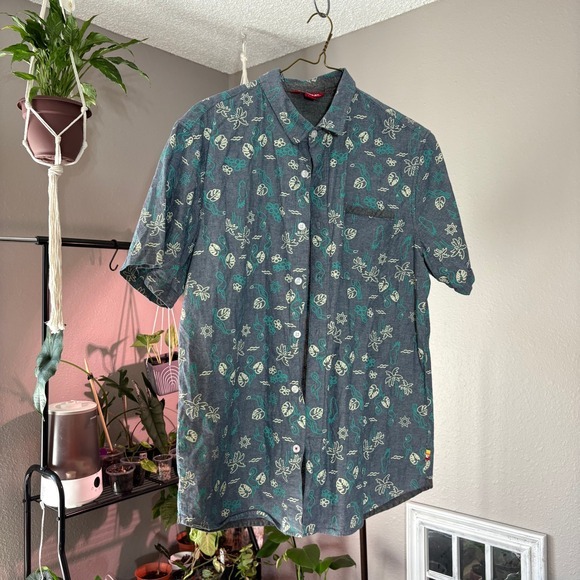 Unionbay Button Down Shirt Tropical Print Short Sleeve Casual Mens L - Picture 1 of 7